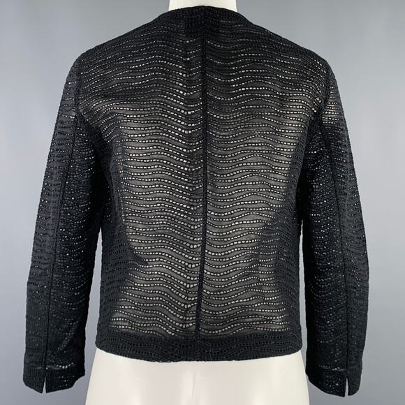 AKRIS Size 6 Black Cotton Eyelet Open Front Jacket Blazer - Picture 4 of 7